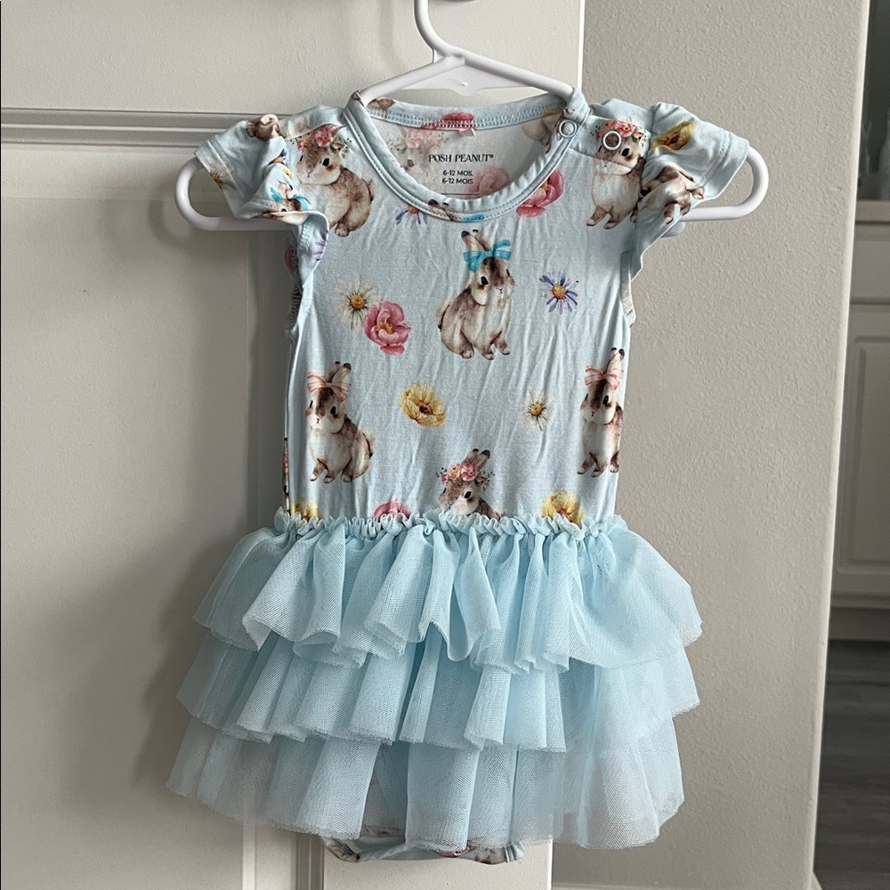 Posh Peanut, Adorable Blue Tulle Dress with Bunny Print (6-12 months) 🩵🐰
